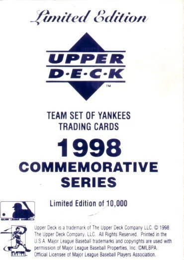 1998 Yankees World Series команды Upper Deck 15 большой набор карт Джетер Мариано Ривера - Изображение 2 из 2