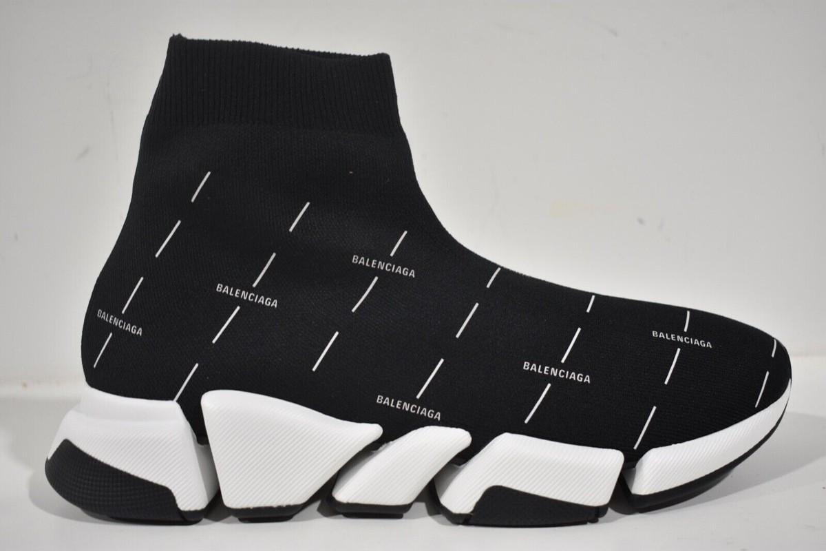 Balenciaga Mens Speed 2.0 Sock Black White All Over Logo  display picture 2