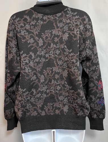 Tricots St Raphael Pullover Erwachsene Large reine Wolle Unisex grau Blumen Rollkragen - Bild 3 von 9