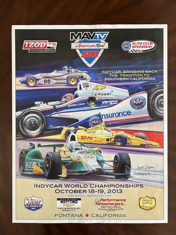 Original Hector Cademartori Signed 2013 California Speedway Indy Car 500 Poster