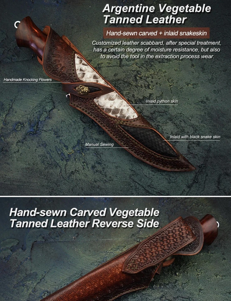 Mango de palo de rosa y hueso, hoja fija, cuchillo Bowie Foto 2 de 4