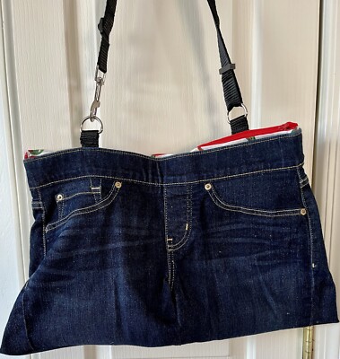 Handmade Levi Stretch Blue Jean Recycled Crossbody Bag. Adjustable Strap Pocket