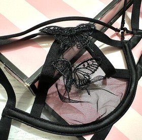 Victoria's Secret Bra  Set VERY SEXY Butterfly Embroidery Open Cup Demi Strappy