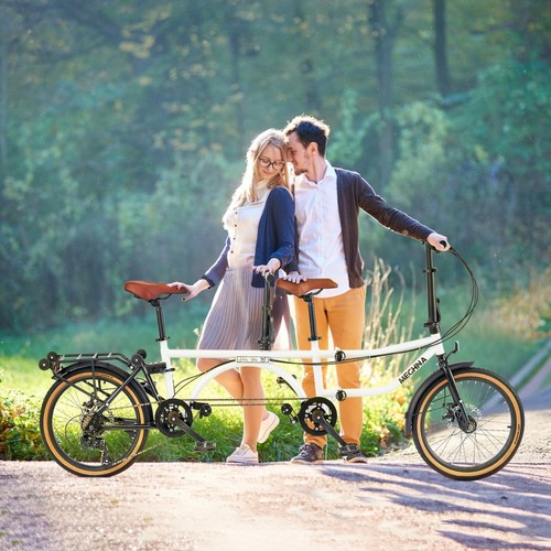 Tandem Bike Folding Bike 20inch Wheel 7 Speed Dual Disc Brakes,White - Picture 2 of 8