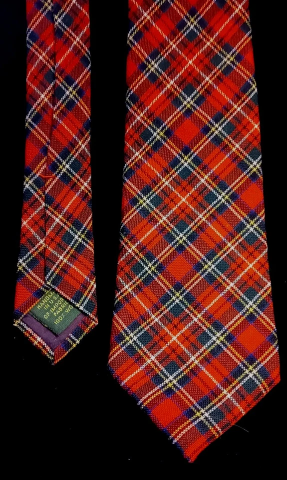 Club Room Tie Men's Red Plaid Punk Emo Goth Grunge Vintage Made In USA 100% Wool - Image 3 of 4