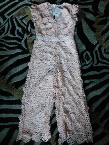 MISS SELFRIDGE peach PINK lace EMBROIDERED cropped JUMPSUIT romper TAGS new 6 38