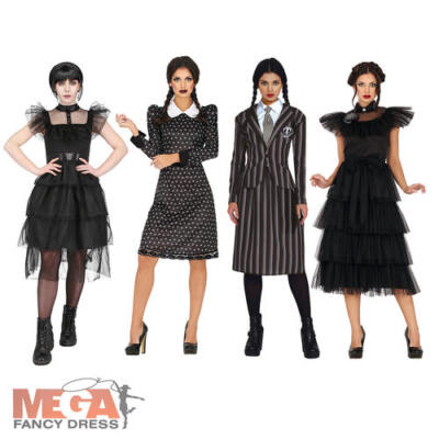 Ladies Wednesday Halloween Addams Family Adults Fancy Dress Costumes  Uniform New | eBay