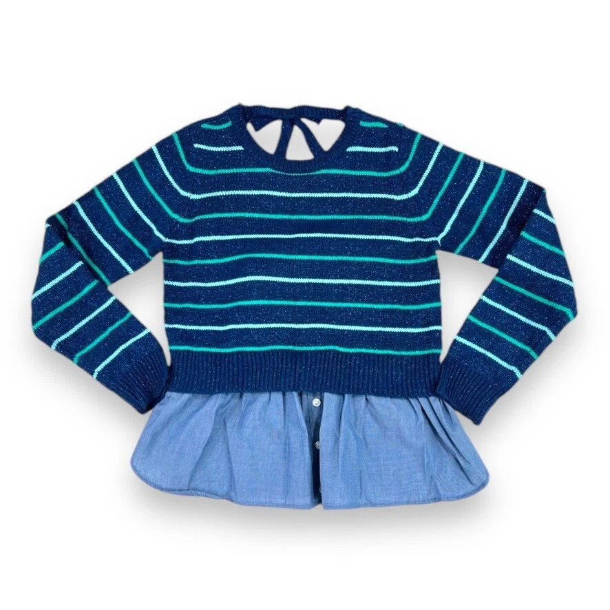 P.S. Aeropostale NIÑAS 10 ¡Suéter y gorro cola de camisa azul brillante! ¡FALTA POM! Foto 2 de 4