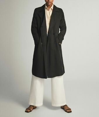 BNWT Massimo Dutti Black Loose Fitting Cupro Trench Coat Size M | eBay