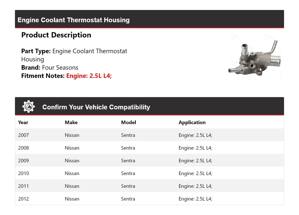 Carcasa termostato refrigerante motor L4 2,5 L para Nissan Sentra 2007-2012 4 estaciones Foto 2 de 4