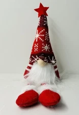 Red White Christmas Holiday Gnome Plush With LED Light Tabletop Xmas Decorations