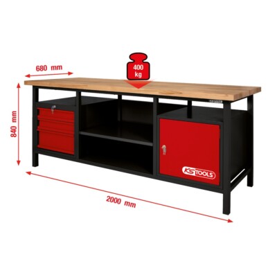 KS TOOLS XXL Werkbank mit 3 Schubladen und 1 Tür
