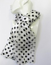Women's Silk Feel Black White Polka Dot Print Scarf