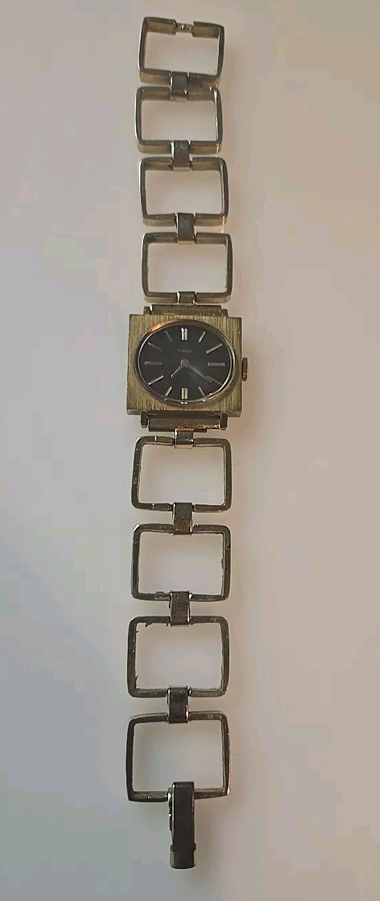 Ladies Wind Up Timex Watch Rectangular Open Link … - image 1
