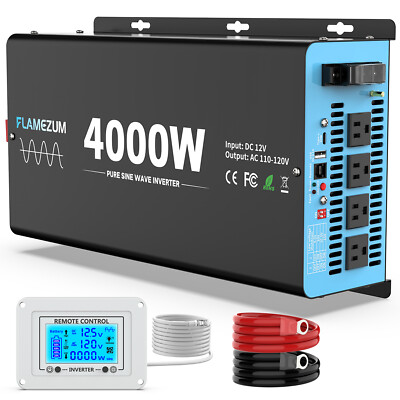 Pure Sine Wave Power Inverter 4000W 8000W 12V DC to 110 120V AC LCD Car ...