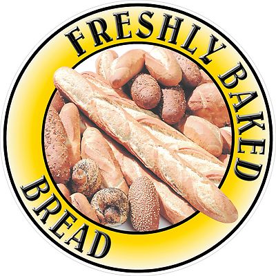 FRISCH GEBACKENES BROT Aufkleber bedruckt Lebensmittel Sticker Cafe Restaurant