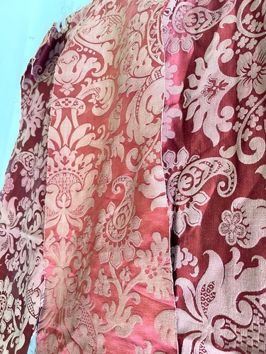 BUNDLE #2 antique CUT DAMASK SILK fabric lot CRAFT arabesques c1900 - Picture 20 of 23