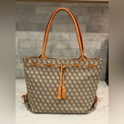 Dooney & Bourke DB Logo Tan Double Handle w/ Mini Tassel Purse