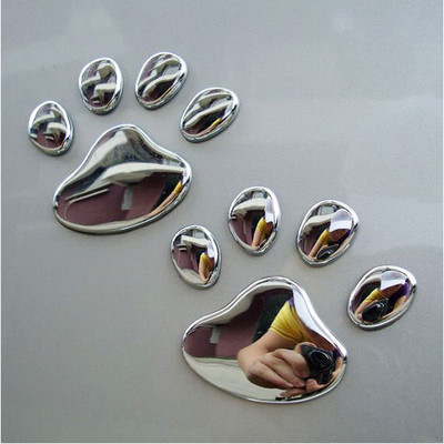 Silver Colour 3D Pair Dog Paws Self Adhesive Sticker for Car Van Auto