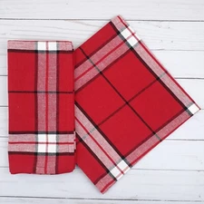 Fabric Dinner Napkins Set of 4 Sleigh Bells Red Black Plaid Cotton 20x20