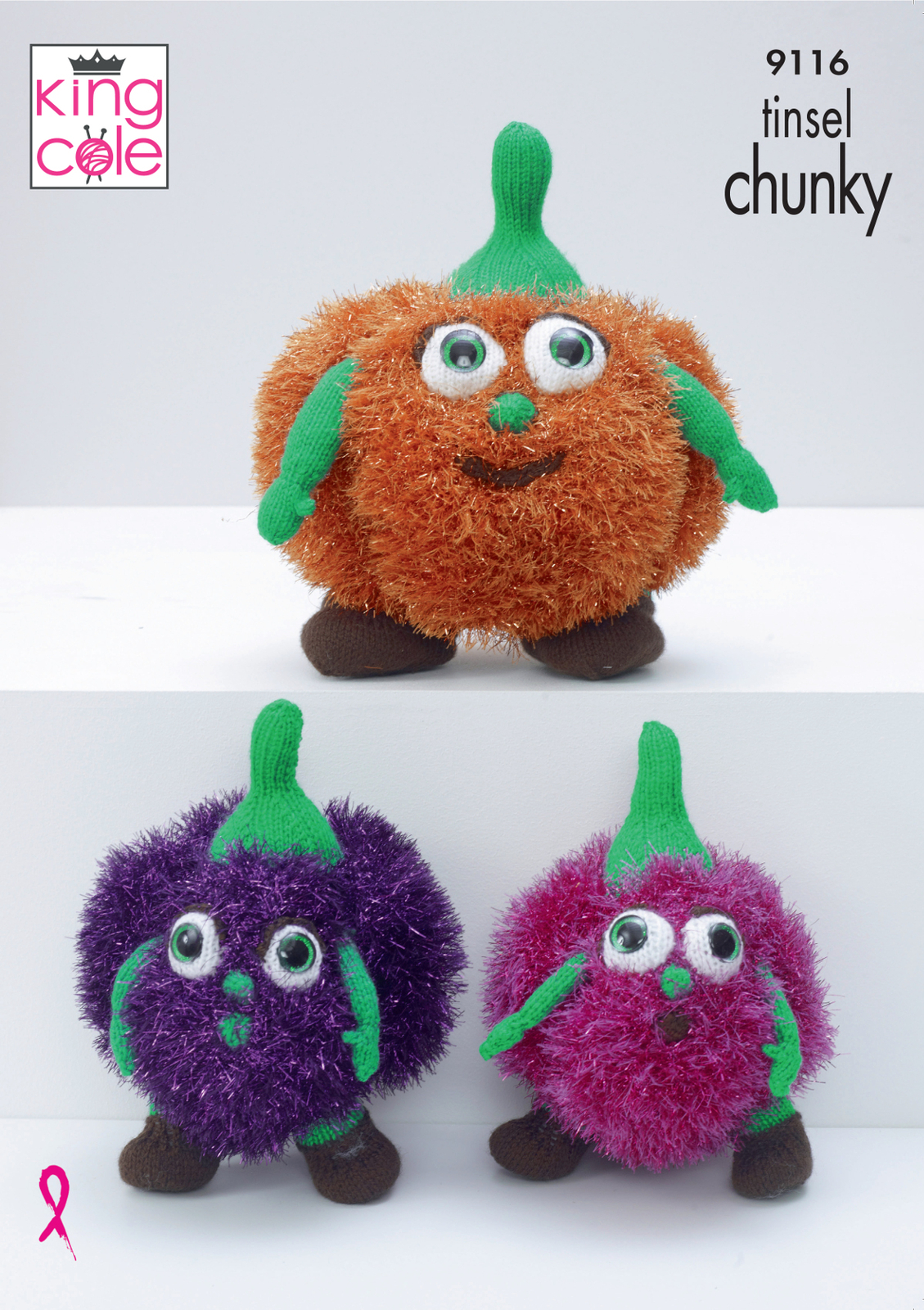King Cole Tinsel Chunky Knitting Pattern Halloween Pumpkins knits 2 Sizes 9116