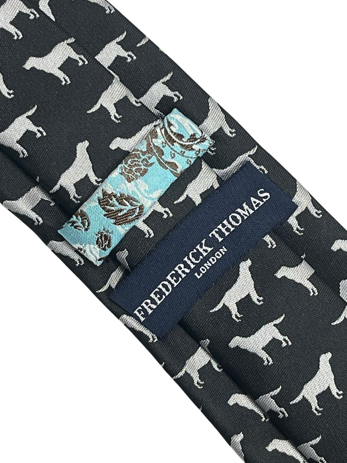 Frederick Thomas black mens tie with labrador golden retriever