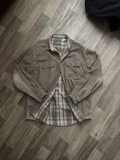 LL Bean Hurricane Shirt Plaid Flannel Lined Jacket Shacket Tan Brown Size L Reg