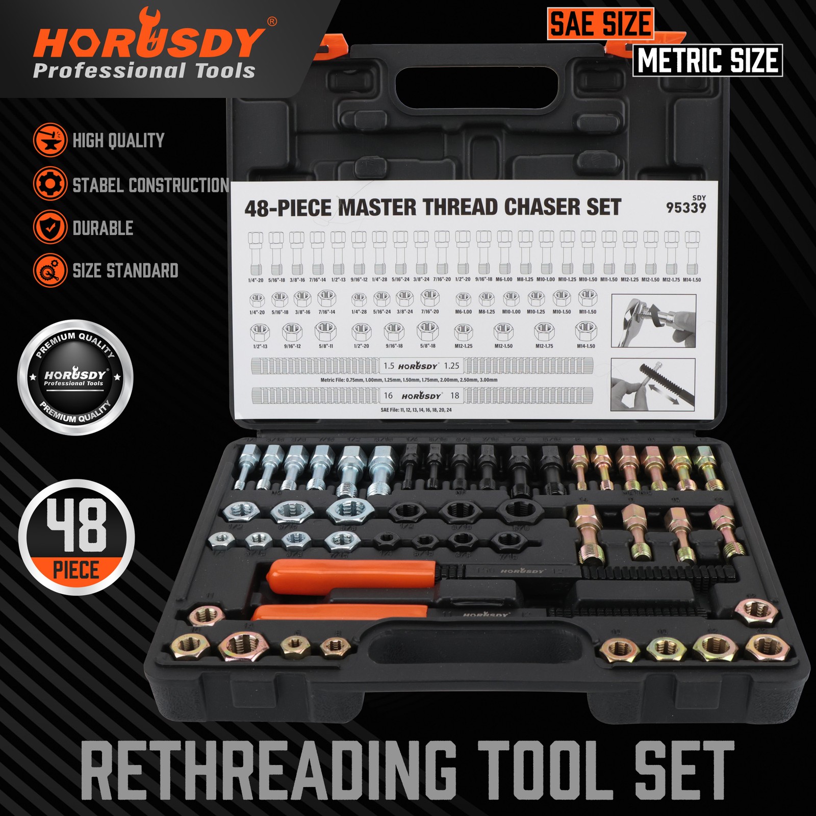 48 Pcs Thread Repair Chaser Set UNF UNC and Metric SAE Thread Restorer Kit