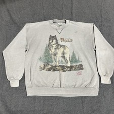 Vtg Spirit Lake Outfitters Lone Wolf Sweatshirt Size Large Crewneck Made In USA
