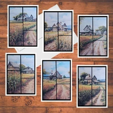 Set of 6 Rustic Country Farm Fractured Blank Handmade Card Kit, with Envelopes
