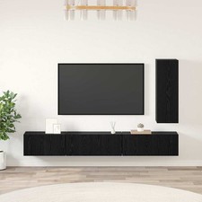 TV Cabinet Set with Drawer 4 pcs Black Oak Engineered Wood