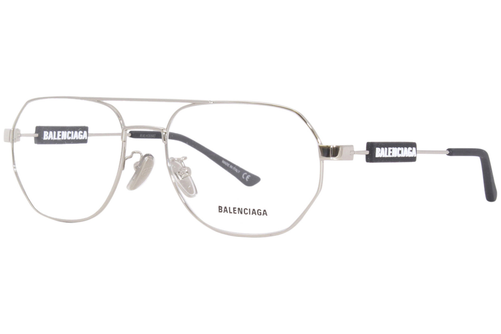 Balenciaga BB0117O Silver Pilot Eyeglasses Frame for Men 57mm Full Rim