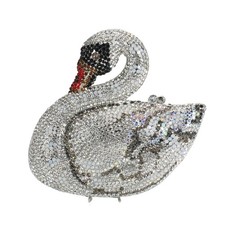 Women Luxury Swan Rhinestone Evening Clutch Elegant Crystal Purse Bridal Wedd...