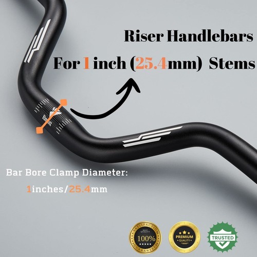 1 inch Rise 90mm Mountain Bike Handlebars Length 24.40inches/620mm Aluminum -... - Picture 4 of 9