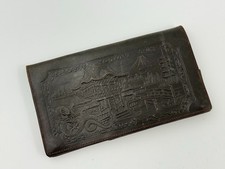 Vintage Japan Leather Wallet Photo Case Mt Fuji Pagoda Dragon Made in Tokyo