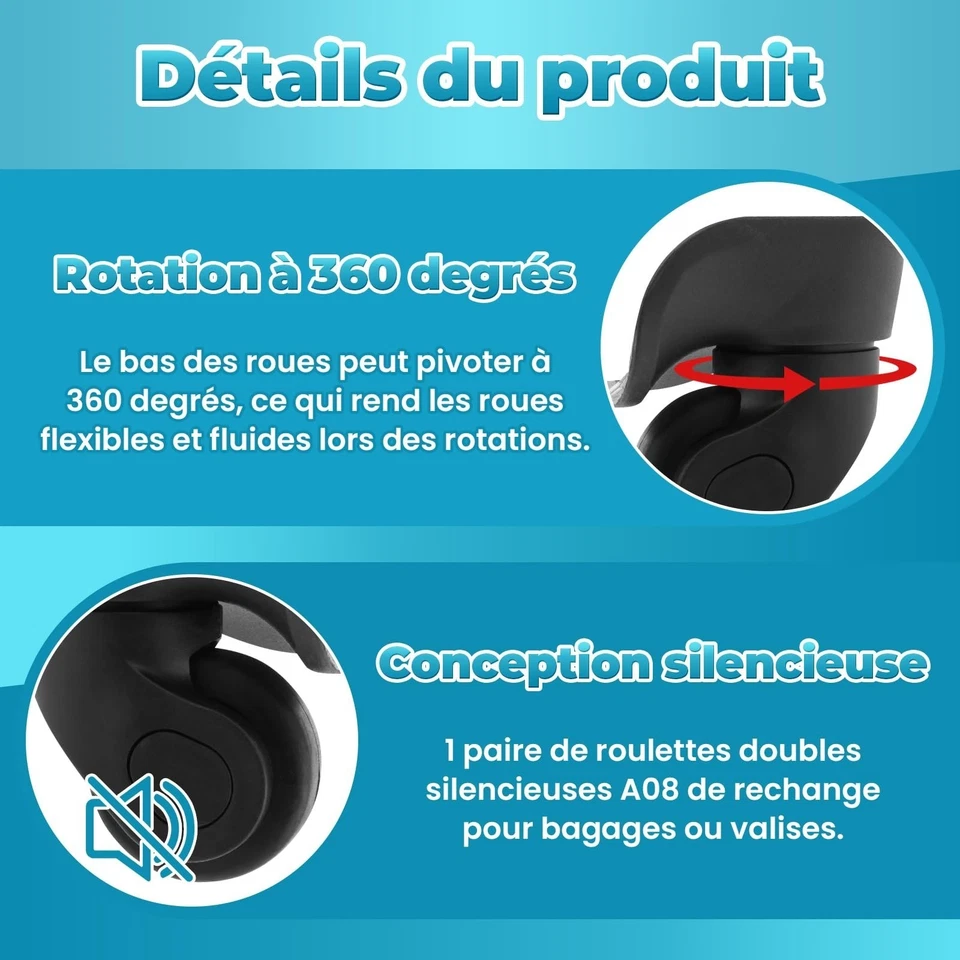 Roue de Valise Pivotante Dickly - Roues de Remplacement Silencieuses - Photo 2/4