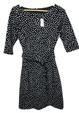 Ann Taylor Dress Womens 4 Black White  Pattern Cotton Blend Belted NWT