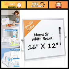 Double-Sided Magnetic Dry Erase Board 16" x 12" - Portable Desktop Whiteboard fo