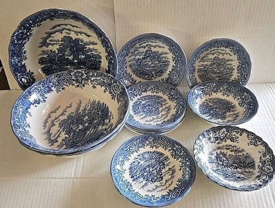 English Village Dishes By Salem China Blue White Vintage  Lot Of 11 ''Mix Lot'' 