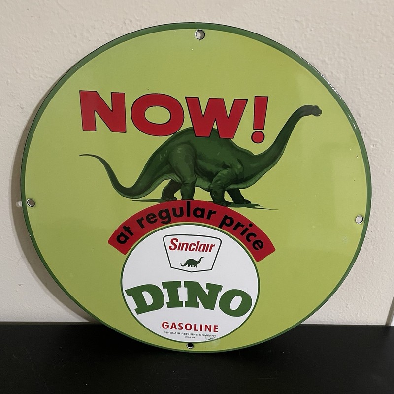 VINTAGE GREEN DINO SINCLAIR NOW PORCELAIN SIGN