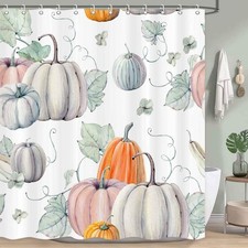 Fall Pumpkin Shower Curtain Autumn Harvest Thanksgiving Decoration Bathroom S...