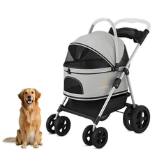 4 Wheel Foldable Pet Stroller - Lightweight Dogs and Cats Stroller Upto 50lbs...
