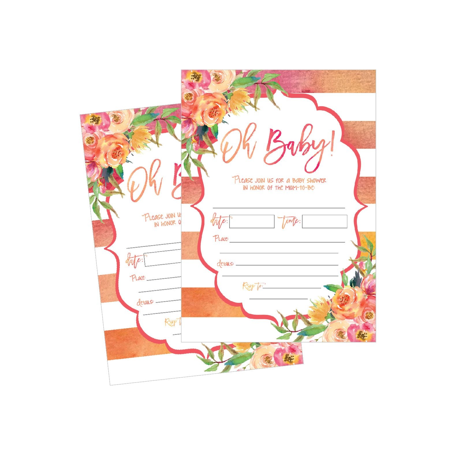 Hadley Designs 50 Fill in Cute Baby Shower Invitations Pink and Gold Blank