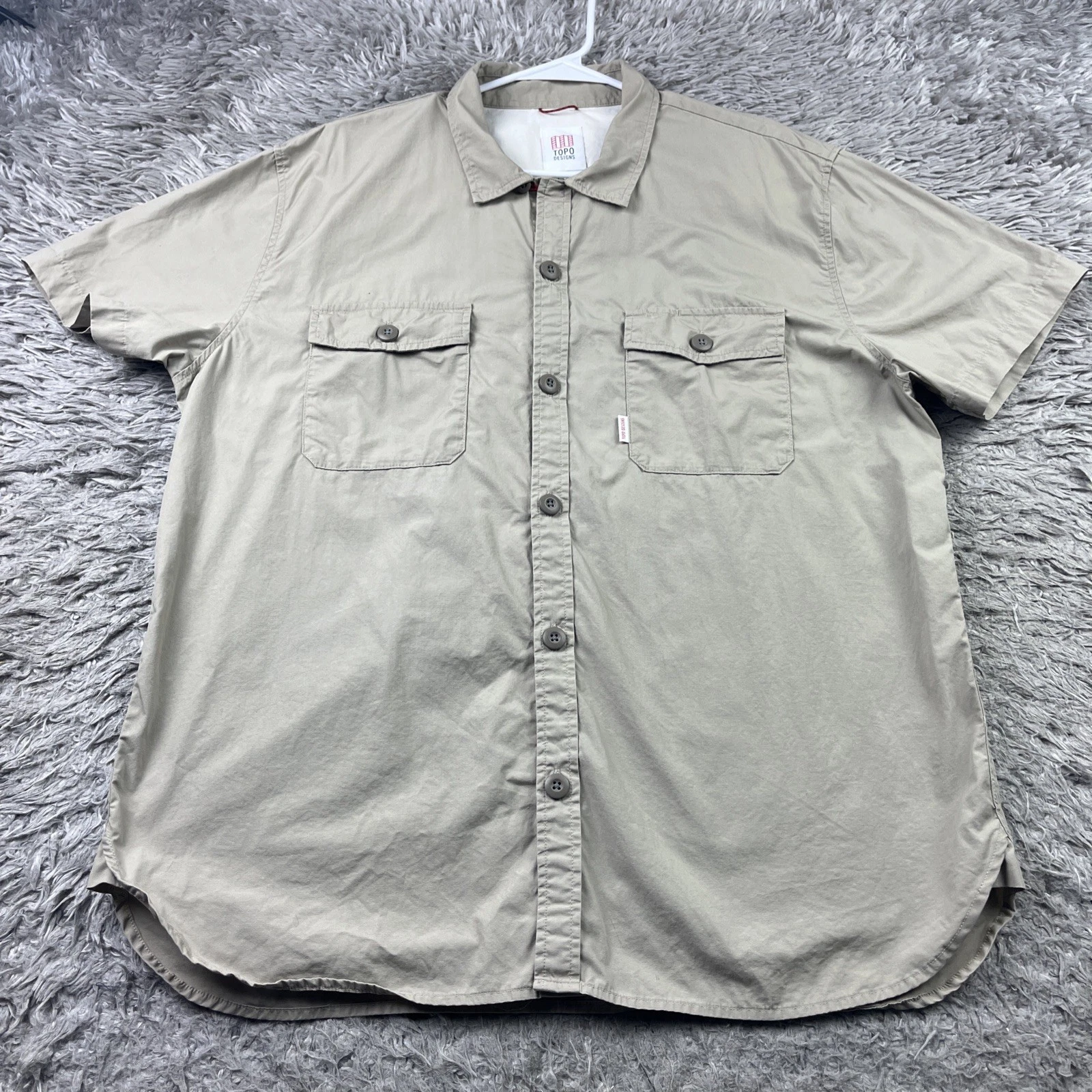Topo Designs Shirt Mens 2XL Tan Button Loop Collar Field Utility Hiking Pockets