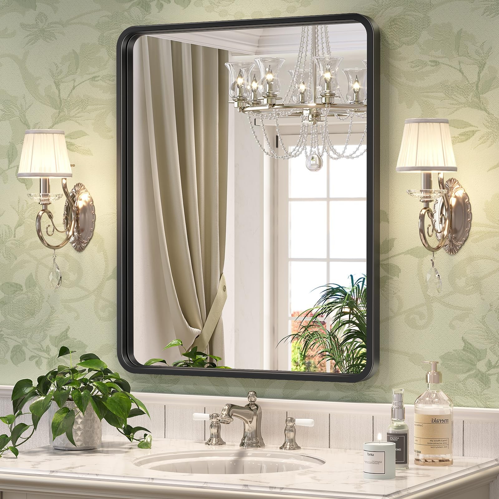 ЧЕРНОЕ НАСТЕННОЕ ЗЕРКАЛО ДЛЯ ВАННОЙ КОМНАТЫ BRIGHTIFY 22 X 30 МЕТАЛЛИЧЕСКИЙ ПРЯМОУГОЛЬНИК SY2010-22X30-BK