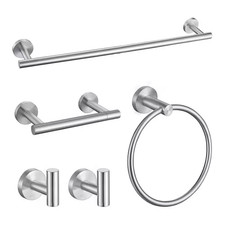 5-Piece Bathroom Hardware Set Wall Mounted with 24 In. Towel Bar, Robe Hooks and