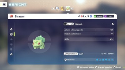 Shiny Elite Bisasam  Level 5 6IV + Max EV / DV  Für Pokemon Legenden Z-A