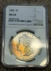 1886 $1 Morgan Silver Dollar NGC MS64 Beautiful Toning on Obverse
