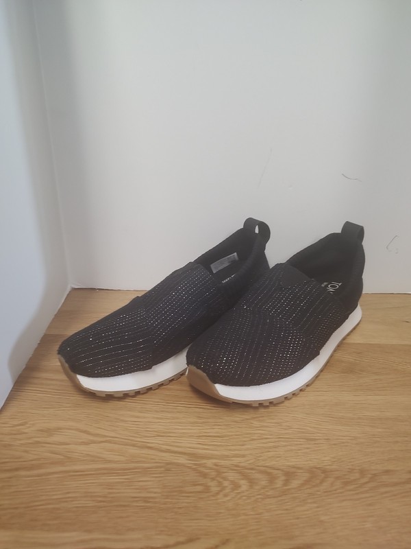 Tom's Black Sparkly Slip On Shoes Excellent Condition Size 8