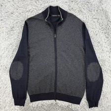 Bugatchi Sweater Men s M Navy Full Zip Elbow ...